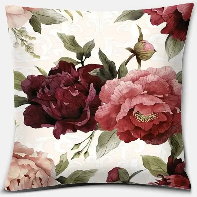 Pink Flower Pattern Cushion Cover by Axyaa - 45x45cm Decorative Pillowcase
