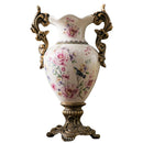 Axyaa Farmhouse Ceramic Vase Double Handles Distressed Finish Home Decor Trophy Cup Shape