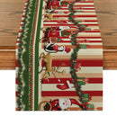 Axyaa Christmas Table Runner: Santa Deer Cart Presents Snowflakes Farmhouse Dining Decor