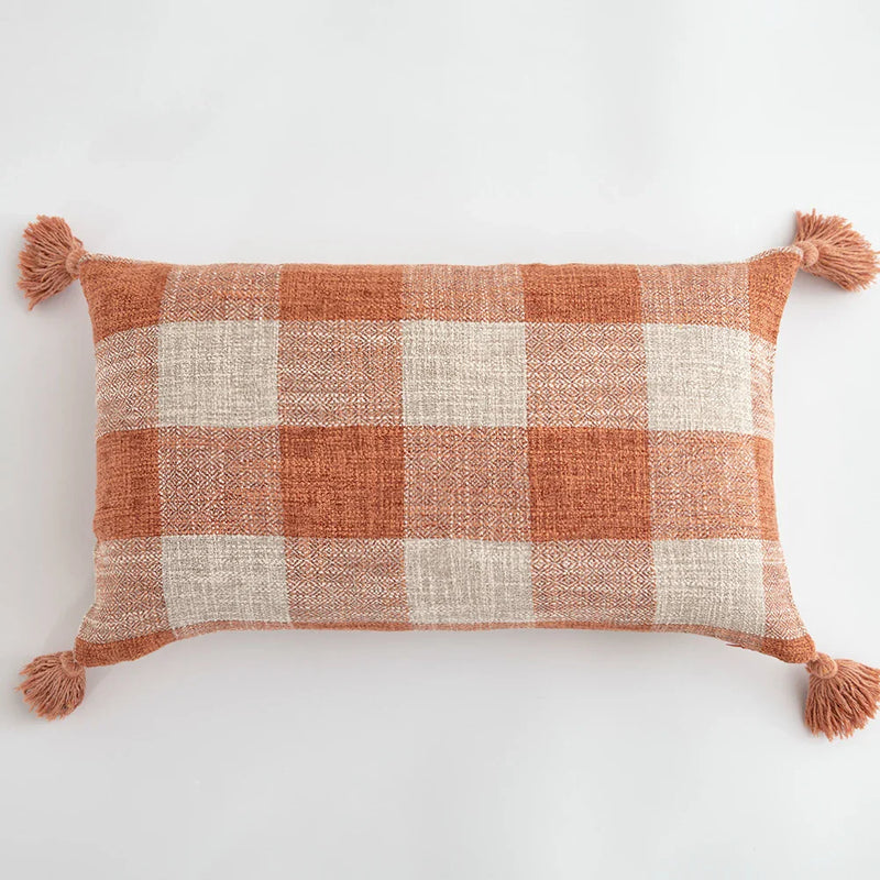 Orange Linen Tassels Cushion Cover by Axyaa: Decorative Pillow for Living Room, Bed, Sofa