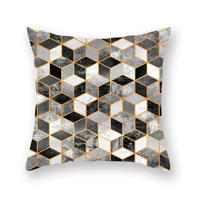 Axyaa Luxury Gold Black Geometric Marble Stripe Pillowcase