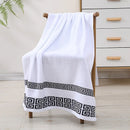 Axyaa Oversized Cotton Bath Towel with Embroidered Design - Blue/White/Brown