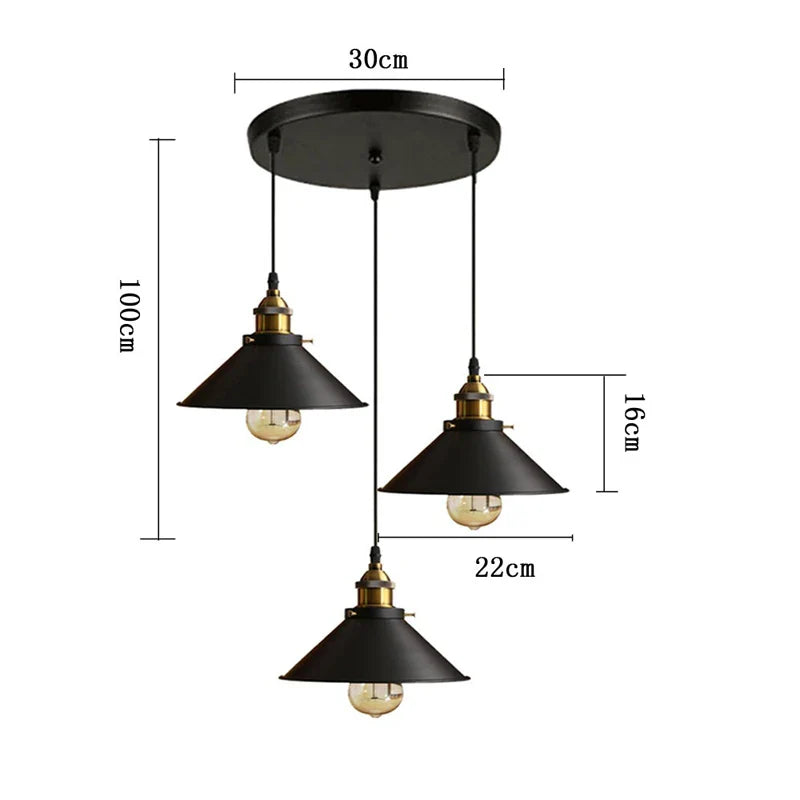 Axyaa 3-Head Industrial Pendant Chandelier for Kitchen, Bedroom, Home - Black/White