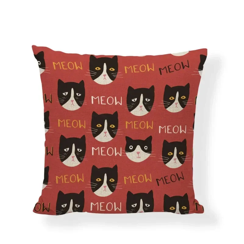 Axyaa Cartoon Cat Linen Cushion Cover - Home Decor Essential for Sofa, Living Room, or Bed