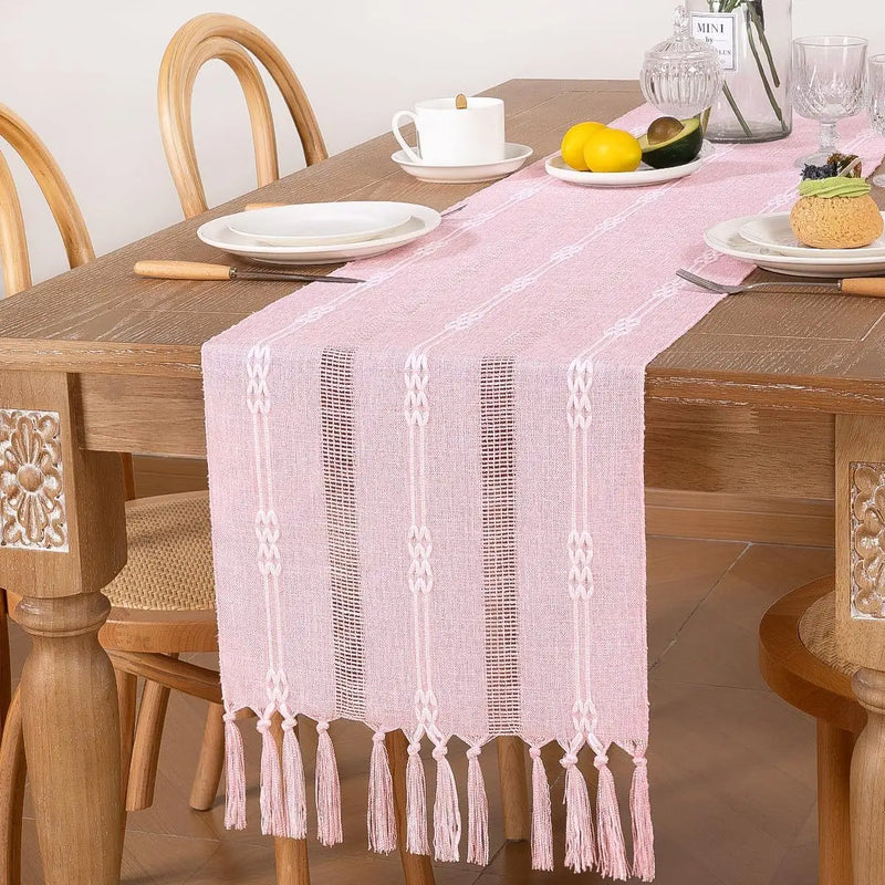 Axyaa Rustic Bed Runner with Tassel - Ivory/Grey/Green/Blue