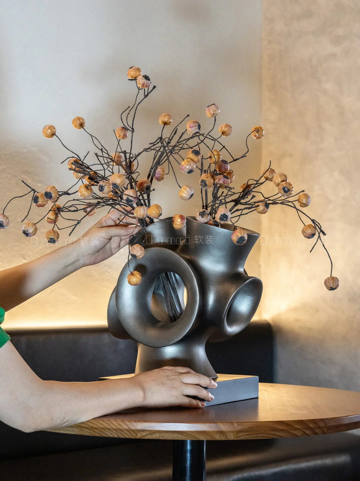 陶器　　インテリア Axyaa Retro Grey Ceramic Pipe Flower Arrangement Geometric Pot Ornamen