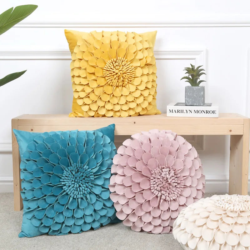Axyaa 3D Sunflower Velvet Cushion Cover: Handmade Small Daisy Flower Throw Pillow