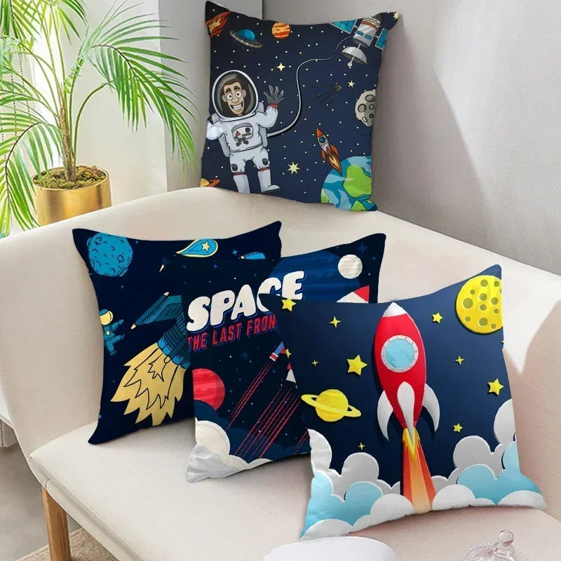 Cartoon Spacecraft Astronaut Rocket Pillowcase for Home Decor - Axyaa