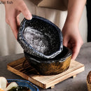 Axya Stone Pattern Ceramic Soup Bowl Set - Unique Irregular Design for Desserts, Snacks, Sushi