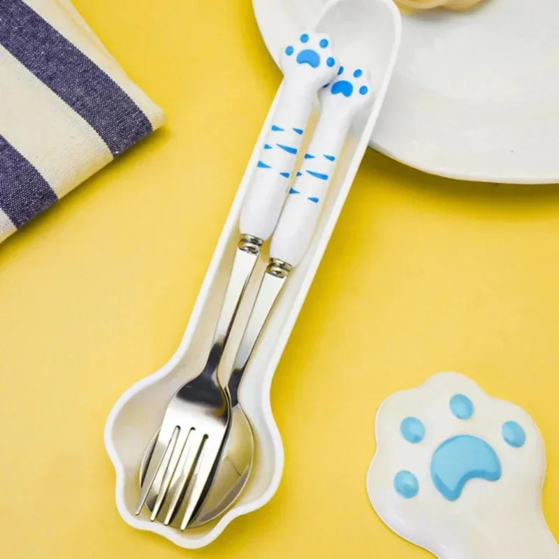 Axyaa Cat Paw Stainless Steel Cutlery Set with Storage Box