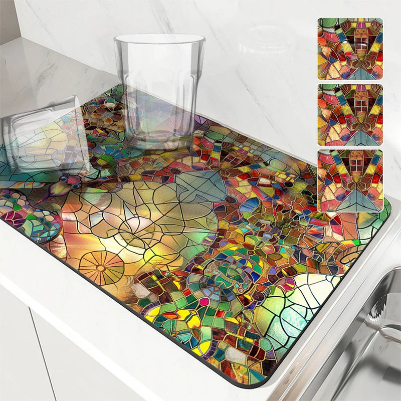 Axyaa Geometric Color Kitchen Mat: Absorbent, Antiskid, Quick Dry Tableware Pad