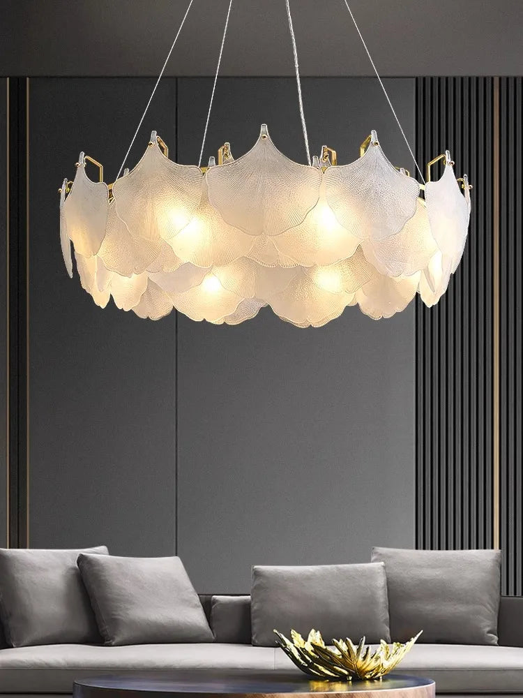 Axyaa Circle Glass Chandelier LED Pendant Lights for Living & Dining Room