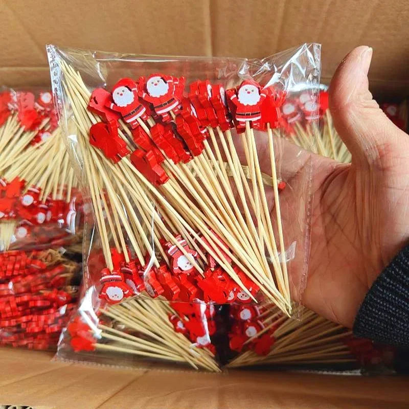 Axyaa Christmas Fruit Skewers: Santa Claus, Snowflake, Xmas Tree Forks