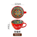 Axyaa 400ml Bohemian Ceramic Mugs for Coffee, Milk, Oatmeal, Microwaveable