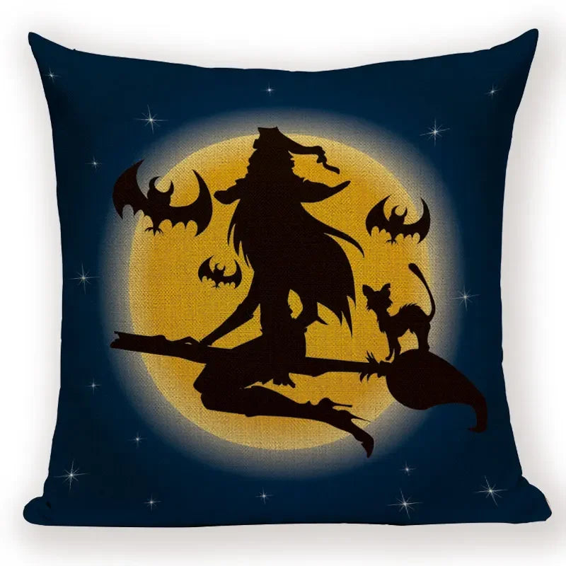 Axyaa Halloween Cushion Cover - Spooky Decorative Pillowcase with Pumpkin, Ghosts & Flying Carpet