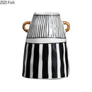 Axyaa Striped Ceramic Vase for Flowers Desk Decor Artifical Arrangement Aesthetic Ornament