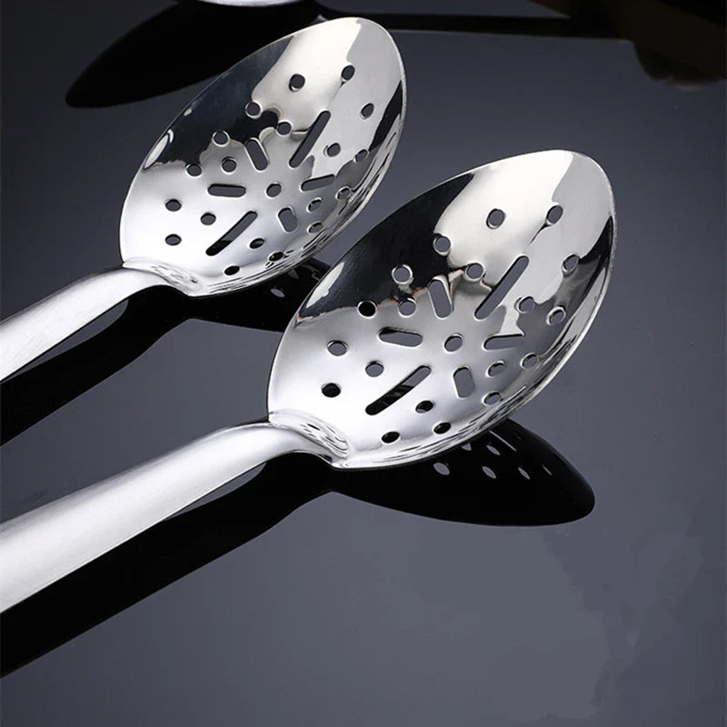 Axyaa Stainless Steel Serving Ladle Skimmer Colander Spoon Oil Separator Dishwasher Safe