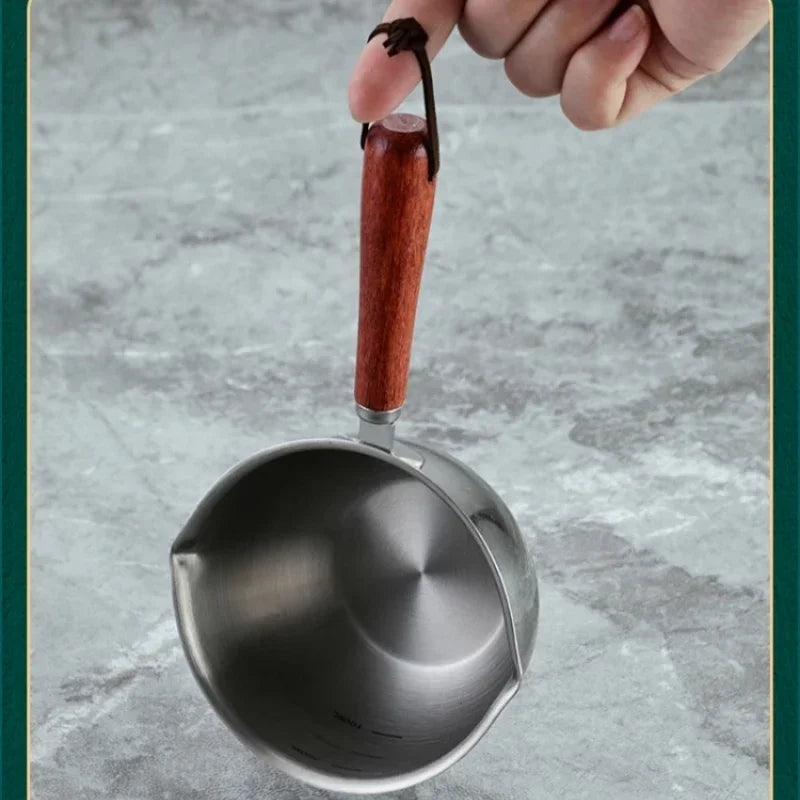 Axyaa Stainless Steel Oil Pot with Wooden/Steel Handle, Small Saucepan - Cooking Tools & Kitchen Accessories