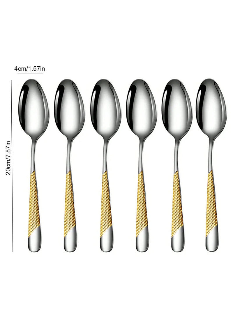 Axyaa Stainless Steel Star Drill Cutlery Set - 30pc Knife, Fork & Spoon Dining Set