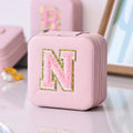 Axyaa Sequin Letter Jewelry Box with Mirror - Cute Portable Organizer Gift