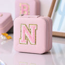 Axyaa Sequin Letter Jewelry Box with Mirror - Cute Portable Organizer Gift