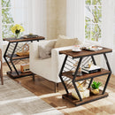 Axyaa Industrial End Table with 3 Shelves, Wood Top & Metal Frame