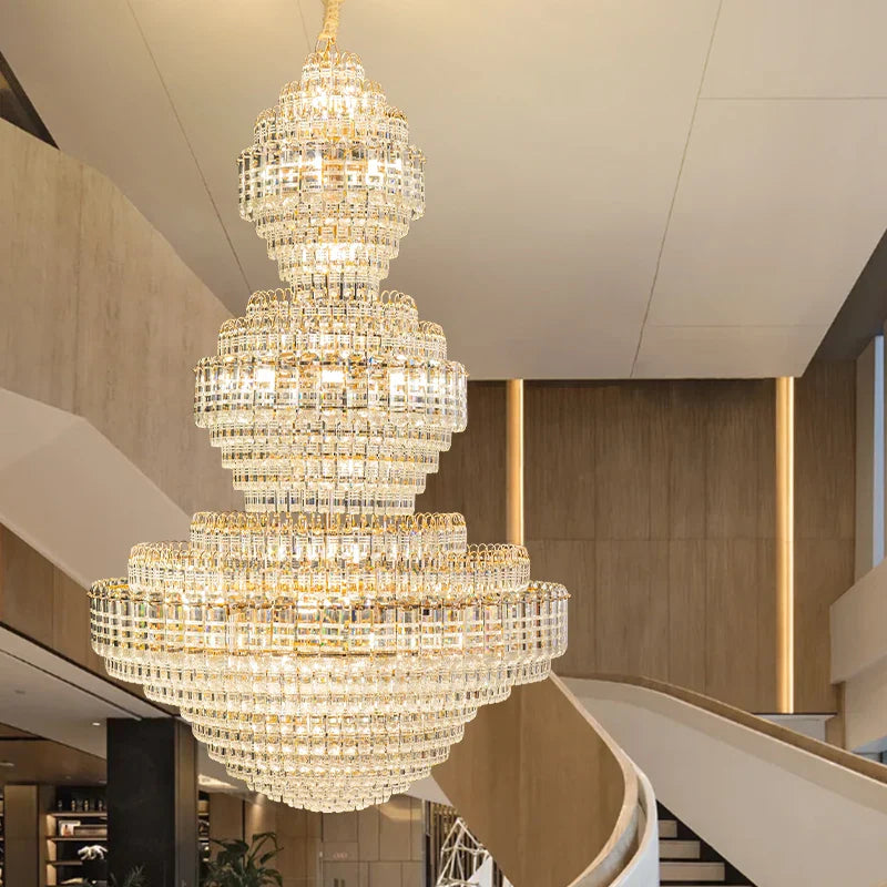 Axyaa European Crystal Duplex Staircase Chandelier for Villa Project Living Room