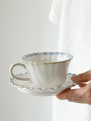 Axya Ceramic Lace Plate Set & Blue Breakfast Mug Collection for Elegant Home Tableware