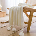 Axyaa Nordic Chunky Knit Blanket with Tassel for Bed Sofa Couch Embossed Waffle Pattern