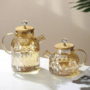 Axya 1.8L Amber Glass Teapot with Bamboo Cover, Perfect for Cold Water and Scented Tea