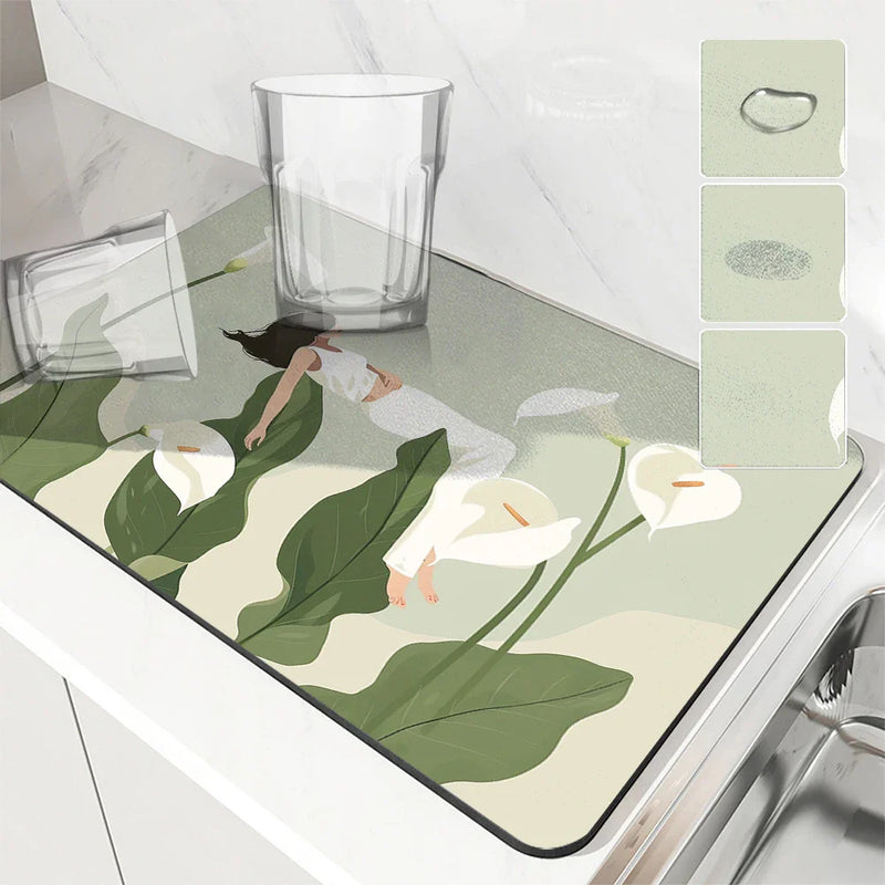 Axyaa Flower Desk Drain Pad Non-slip Kitchen Dish Drying Mat