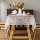 Axyaa French Floral Tassels Jacquard Lace Tablecloth - Elegant Art Decoration
