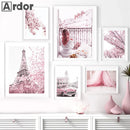 Pink Flower Balcony Tower Paris Wall Art Print by Axyaa - Nordic Canvas Painting