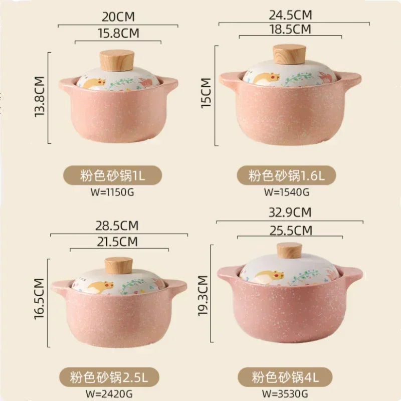 Axya Ceramic Casserole Korean Cartoon Soup Pot Cute Pink Cookware Utensils for Home Kitchen