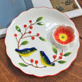 Axyaa Ceramic Magpie Plate - Hand Drawn Dumpling & Snack Serving Plate for Molecular Cuisine