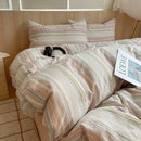 Axyaa Nordic Pink Stripes Cotton Duvet Cover 150x200 Girl's Room Comforter Set