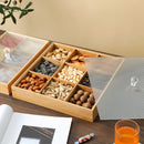 Axyaa Bamboo Snacks Platter with Lid - Nine Lattice Dried Fruit & Nut Tray