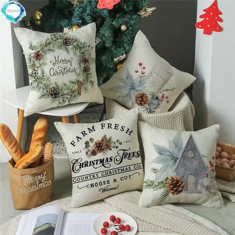 Axyaa Christmas Birds Pillowcase 45X45cm Linen Cushion Cover for Sofa