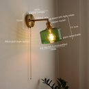 Axyaa Glass Copper LED Wall Sconce Pull Chain Switch Bedroom Living Room Light