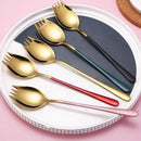 Axyaa Stainless Steel Long Handle Fork Spoon Set for Ice Cream Fruit Salad