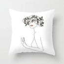 Minimalist White Pillow Cover - Axyaa Portrait Sketch Nordic Cushion