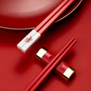 Axyaa Chinese Dragon Red Alloy Chopsticks Set