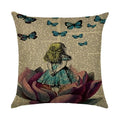 Axyaa Linen Butterfly Flower Sofa Cushion Cover 45*45 - Home Decor Printed Pillow Case