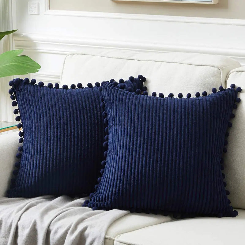 Axyaa Velvet Pillow Covers with Pom-poms - Orange Fall Decor for Sofa