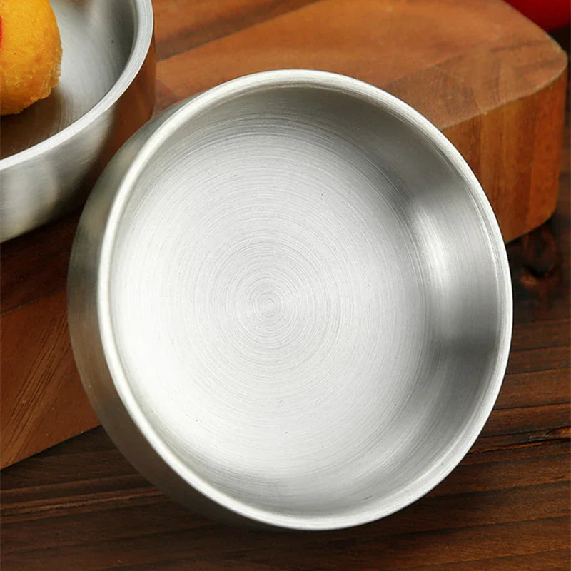Axyaa Stainless Steel Double Layer Sauce Dip Bowls Snack Plate for BBQ Seasoning