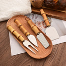Axyaa 6Pcs Silver Bamboo Handle Stainless Steel Cheese Knife Set