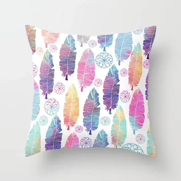 Axyaa White Feather Pillowcase Blue Polyester Cushion Cover for Home Decor