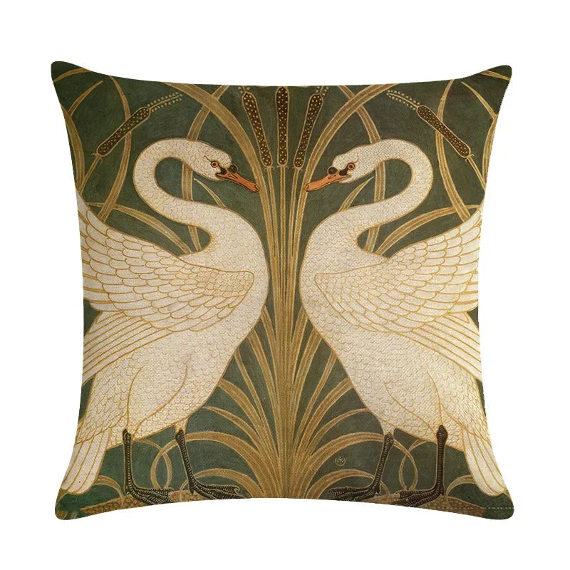 Luxury Bird Cotton Linen Cushion Cover by Axyaa for Home Decor