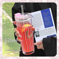 Axyaa Glass Straw Water Bottle for Girls, Large Capacity Ice Cup with Lid