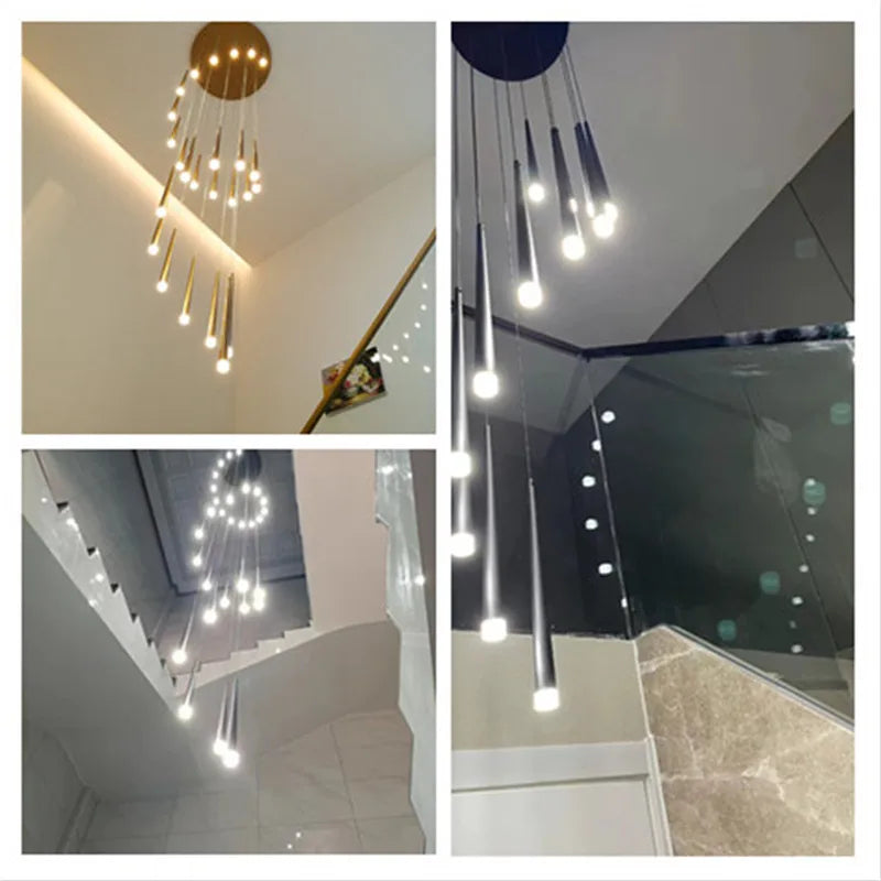 Axyaa Modern Black Long LED Pendant Lamps for Living Room and Restaurant